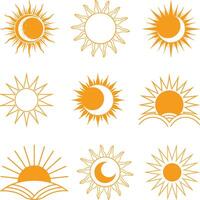 Bohemian sunburst. Sunrise symbol, sun and moon rays. Symbolic celestial boho motifs decoration elements vectors set