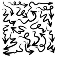 Set of curved arrows hand drawn. Sketch doodle style. vector