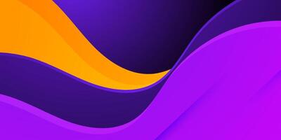 Abstract 3D realistic banner wave art background design with purple and orange combination for design. vector