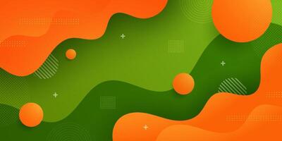 Orange and green fluid geometric business banner design. Creative banner design with wave shapes and lines on colorful background for template. Simple horizontal banner. vector