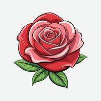 A red rose with leaves isolated on white background vector