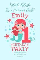 A birthday party invitation for a mermaid with a number 1 on it vector