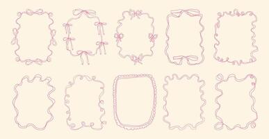 A set of pink frames with bows. The frames are arranged in a row and are all the same size vector