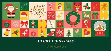 Merry christmas by happy new year. A colorful design of christmas decorations. A santa with a hat and a reindeer vector