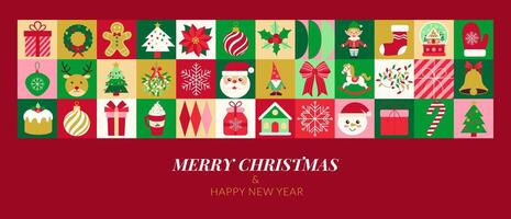 A colorful and festive image of various Christmas decorations, including a Santa Claus, a reindeer, and a Christmas tree. The image is accompanied by the message Merry Christmas vector