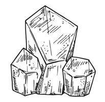 Crystal sketch. Crystal cluster, minerals, diamonds. Minerals, crystals and gems. Natural elements Rough glowing rocks stalagmite vector