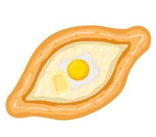 Khachapuri with egg, yolk and soft cheese. Traditional Adjarian and Georgian dish. Freshly baked flat bread with cheese and egg. illustration vector