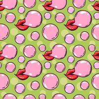 Lips blowing bubble gum seamless pattern. 70s, 80s, 90s vibes funky background. Retro mouth illustration. Vintage nostalgia texture for design and print vector
