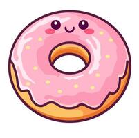 contento rosquilla caracteres. kawaii linda rosquilla dibujos animados ilustración. sonriente comida mascotas horneado productos conjunto decorado con vistoso vidriar. vector