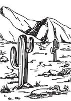 Sketch of the desert of America with cacti. Summer cactus on desert. Prairie landscape. Arizona artwork vector