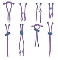 Drawstring cord stopper set. For waist band, bags, shoes, jackets, shorts, pants, drawcord aglets for clothing, accessories. Plastic Drawcord lock end toggle to pulled, tighten vector