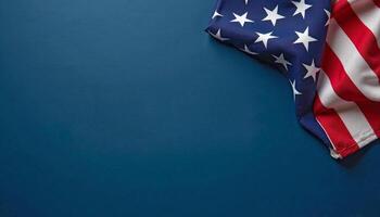 Veterans or Memorial Day Banner With the American Flag Set Against a Deep Blue Background, Copy Space for Text or Design Elements photo