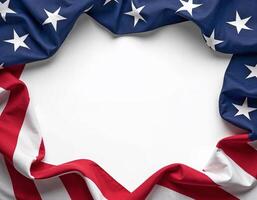 Folded American Flag Framing a White Background photo
