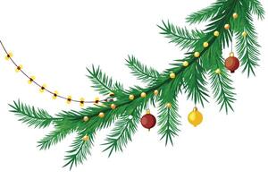 Christmas tree branch with garland and balls vector