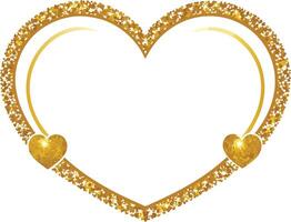 Gold heart frame with two hearts vector