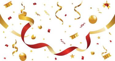 A golden ribbon and confetti on a white background vector