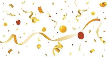 Golden confetti and streamers on a white background vector