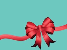 red gift bow with ribbon on a blue background vector