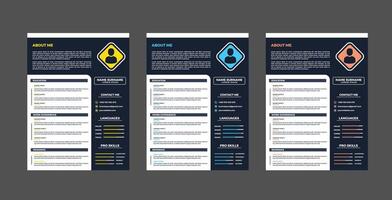 Three resume templates with different colors and shapes vector