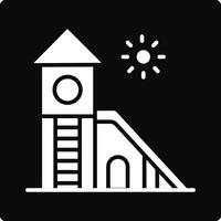 A black and white icon of a house with a slide vector