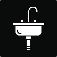 A black and white icon of a sink with a faucet vector