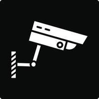 A white security camera icon on a black background vector