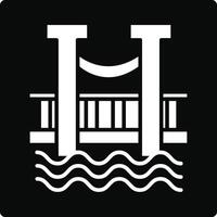 A black and white icon of a bridge over water vector