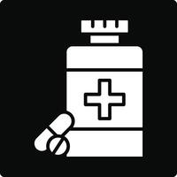 A bottle of pills and a cross on a black background vector