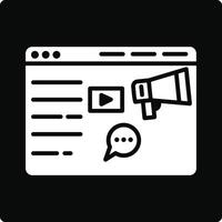 A white icon of a website with a megaphone and a microphone vector