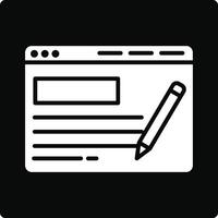 A white and black icon of a pen and paper vector