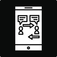 A black and white icon of a phone with a person on it vector