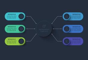 Diagram concept for infographic with 6 steps, options, parts or processes. Template for web on a black background. vector