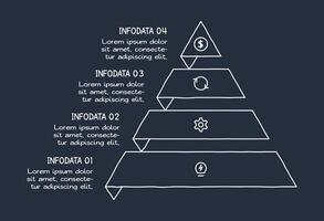 Doodle dark infographic elements with 4 options, template for web on a black background. vector