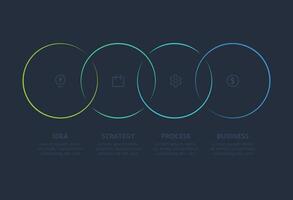 Line concept for infographic with 4 steps, options, parts or processes. Template for web on a black background. vector