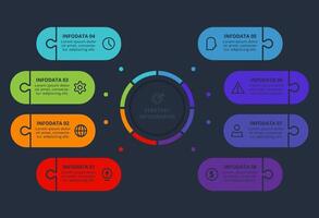 Diagram concept for infographic with 8 steps, options, parts or processes. Template for web on a black background. vector