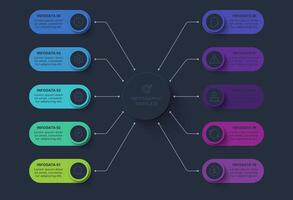 Diagram concept for infographic with 10 steps, options, parts or processes. Template for web on a black background. vector