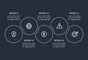 Doodle dark infographic elements with 5 options, template for web on a black background. vector