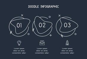 Doodle dark infographic elements with 34 options, template for web on a black background. vector