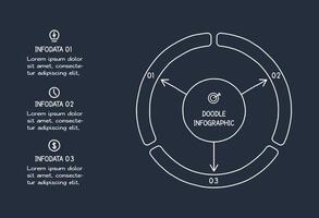 Doodle dark infographic elements with 3 options, template for web on a black background. vector