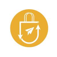 A yellow circle with an arrow pointing to a paper bag vector