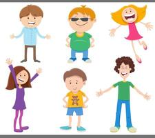 cartoon happy kids and teens comic characters set vector
