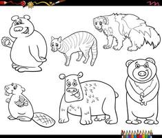 cartoon funny wild animals characters set coloring page vector