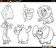 cartoon wild mammals animal characters set coloring page vector
