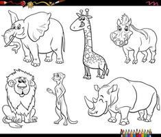 cartoon funny wild animals characters set coloring page vector
