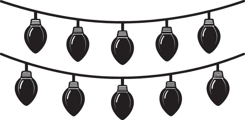 Christmas String Lights Silhouette Clipart. Black and white String Light Graphic Illustration Design for Celebration Holiday.