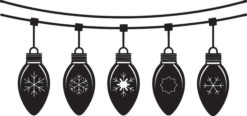 Christmas String Lights Silhouette Clipart. Black and white String Light Graphic Illustration Design for Holiday Celebration.