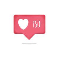 Social media 150 likes. Counter notification Like, follower red heart icon web notice element. Watercolor design. vector