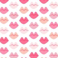 Pink lips regular seamless pattern. Delicate cute pastel lips repeat on white background. Flat style. vector