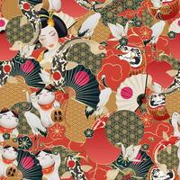 seamless pattern colorful japanese elements vector
