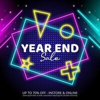 Year End Sale banner with speed neon light and neon ornaments vector